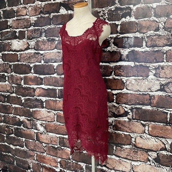 Intimately Free People Lace Midi Dress Sheath Sleeveless Maroon Red Size Medium - Picture 6 of 16